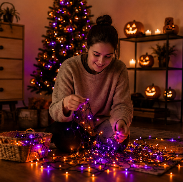 LED Sfeerlichtjes Paars en Oranje voor Tuin Terras Feest Seizoensverlichting Sfeerverlichting Binnen Buiten | Sulvida