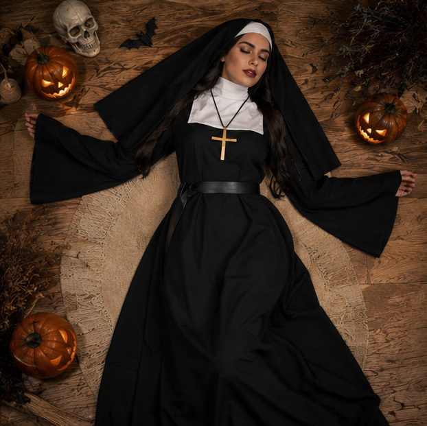 Nonnen Horror Kostuum Volwassenen Zwart Religieuze Cosplay Outfit Halloween Feest Duistere Verkleedkleding | Sulvida