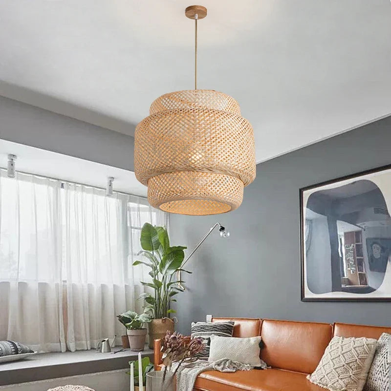 Gevlochten Hanglamp Bamboe & Hout Ø30cm Natuurlijk Lichtspel Woonkamer Slaapkamer Eetkamer Interieur | Sulvida