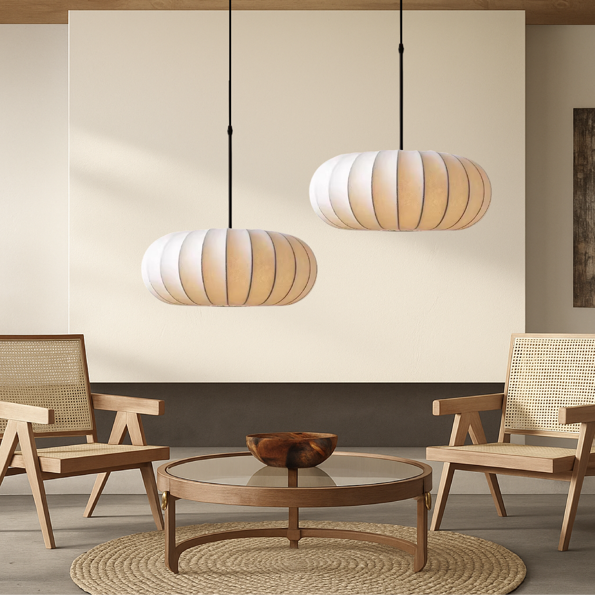 Handgeweven Zijden Hanglamp Rond E27 Verstelbaar 30-60cm Eetkamer Bar Wabi-Sabi Stijl Minimalistisch | Sulvida