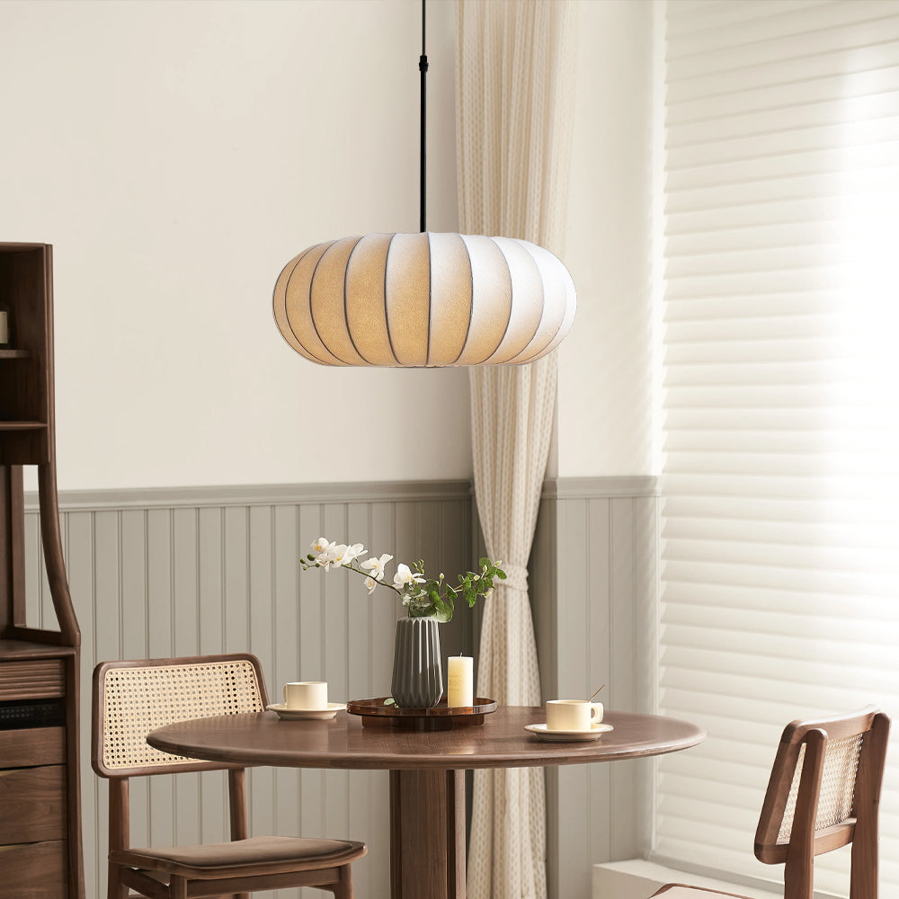 Handgeweven Zijden Hanglamp Rond E27 Verstelbaar 30-60cm Eetkamer Bar Wabi-Sabi Stijl Minimalistisch | Sulvida