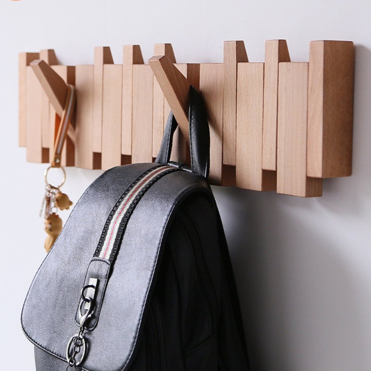 Wandkapstok Hout Piano Design Inklapbare Haken Ophangsysteem Hal Slaapkamer Natuurlijk Hout Afwerking Stijlvol | Sulvida