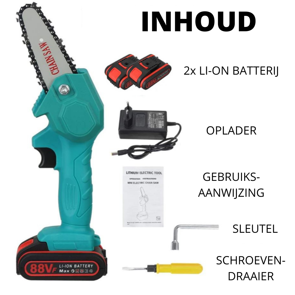 Draadloze Accu Kettingzaag 88V voor Snoeien en Zagen – Compacte Handkettingzaag voor Tuin en Bomen met Krachtige Motor en Lange Accuduur | Sulvida