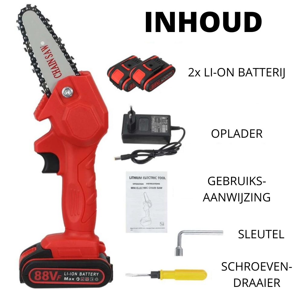 Draadloze Accu Kettingzaag 88V voor Snoeien en Zagen – Compacte Handkettingzaag voor Tuin en Bomen met Krachtige Motor en Lange Accuduur | Sulvida