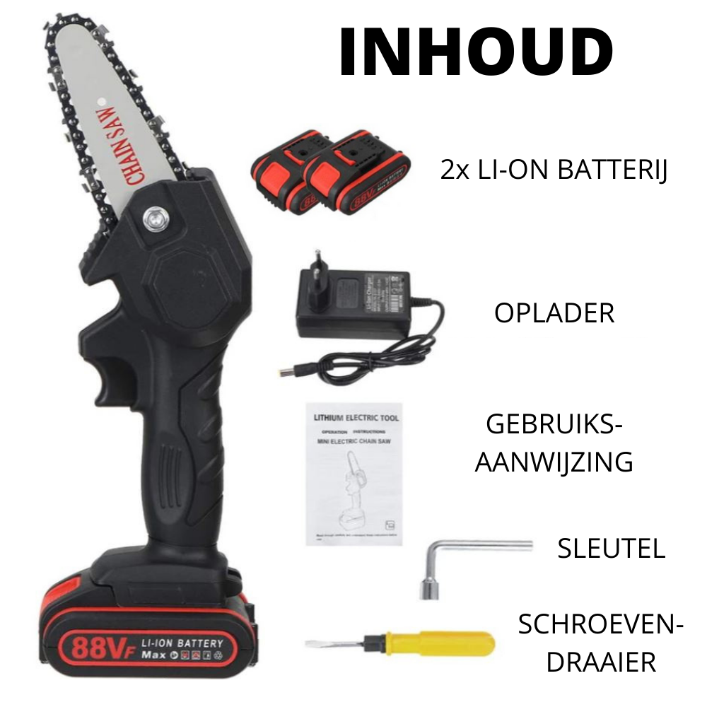Draadloze Accu Kettingzaag 88V voor Snoeien en Zagen – Compacte Handkettingzaag voor Tuin en Bomen met Krachtige Motor en Lange Accuduur | Sulvida