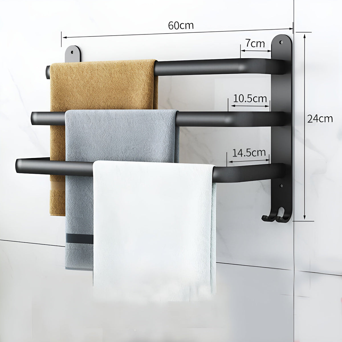 Handdoekenrek Wand Aluminium Zwart Meerlaags Badkamer Wandmontage Handdoekenhouder Ruimtebesparend Stijlvol | Sulvida