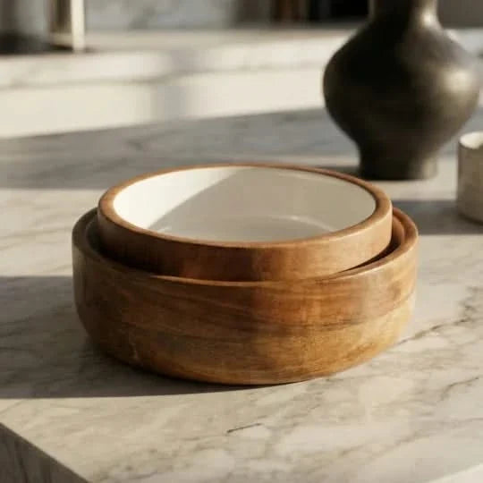 Houten Serveer- en Decoratieschaaltjes Set van 2 Wit Schalen Stijlvol Design voor Tafelschikking Woonkamer | Sulvida