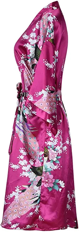 Peignoir kimono en satin pour femme, manches courtes, imprimé floral, robe de chambre, tenue de nuit pour fête de mariage, vêtements d’intérieur | Sulvida