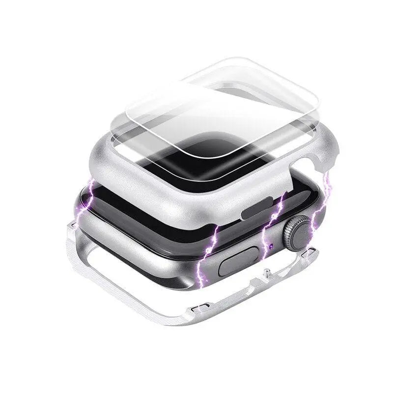 Screenprotector voor Apple Watch 44mm 40mm 38mm – Gehard Glas met RVS Hoesje Volledige Display Bescherming | Sulvida