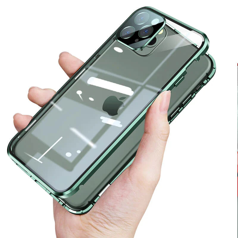 Magnetisch telefoonhoesje gehard glas metaal volledige bescherming valbeveiliging privacy screenprotector | Sulvida