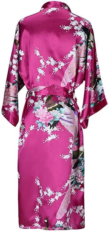 Peignoir kimono en satin pour femme, manches courtes, imprimé floral, robe de chambre, tenue de nuit pour fête de mariage, vêtements d’intérieur | Sulvida