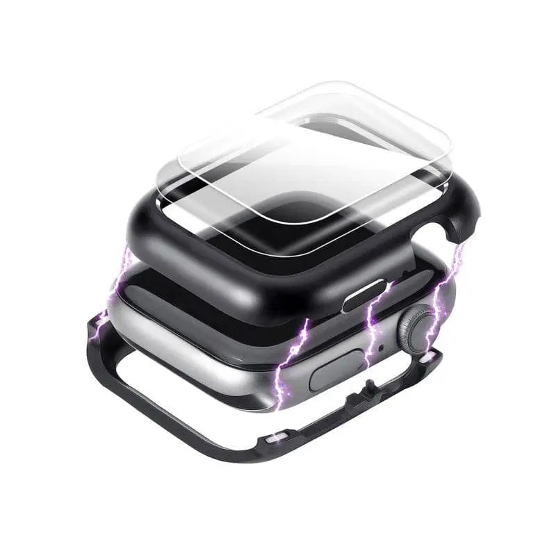 Screenprotector voor Apple Watch 44mm 40mm 38mm – Gehard Glas met RVS Hoesje Volledige Display Bescherming | Sulvida