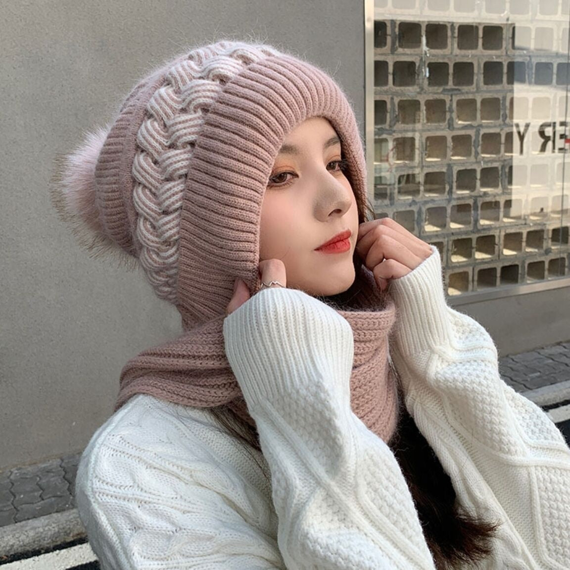 2-in-1 Gebreide Muts met Sjaal – Warme Winteraccessoire voor Dames en Heren Unisex Wintermuts Sjaalmuts | Sulvida