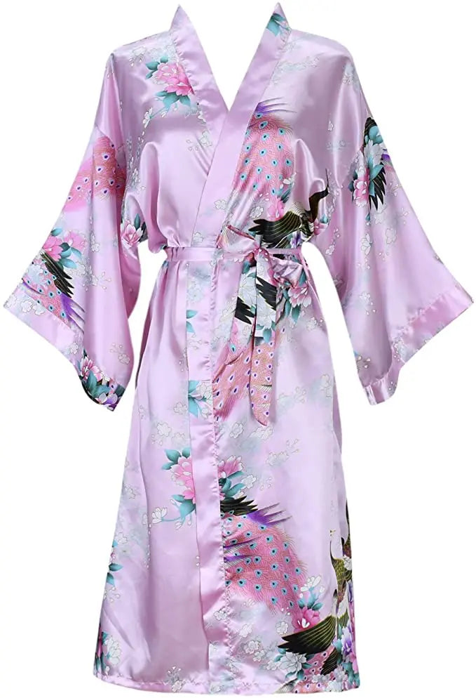 Peignoir kimono en satin pour femme, manches courtes, imprimé floral, robe de chambre, tenue de nuit pour fête de mariage, vêtements d’intérieur | Sulvida