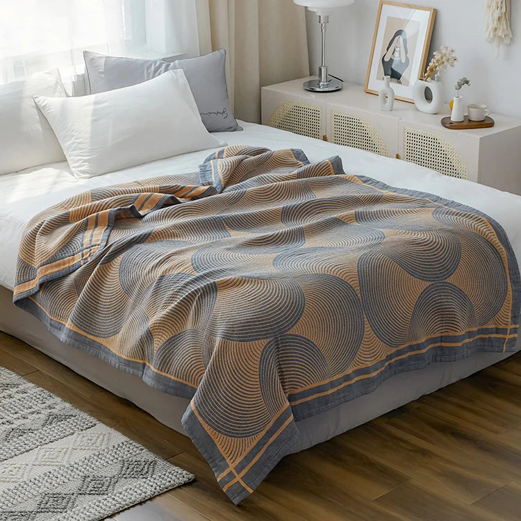 Vierlaagskatoenen Plaid Tweepersoons Zomer Ademend Gestreept Patroon Muslin Deken Bank Bed 150×200 200×230 | Sulvida