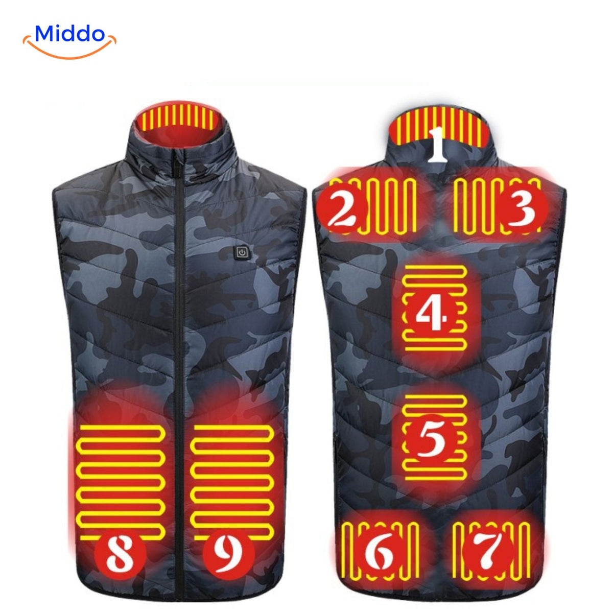 Verwarmingsvest met USB-bediening 4-21 verwarmingszones zwart blauw rood camouflage heren winter bodywarmer | Sulvida