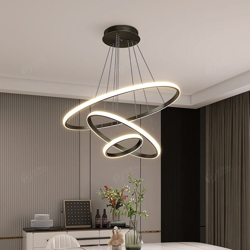 Design Kroonluchter Drie Ringen Zwart Wit Goud Dimbaar LED Modern Hanglamp Eetkamer Woonkamer Slaapkamer | Sulvida