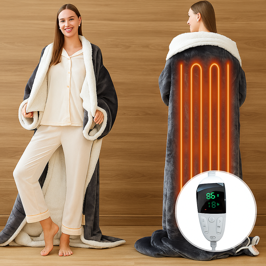 Verwarmde Deken met Mouwen Fleece Sherpa Draagbaar Elektrisch Verwarmingsstanden Zachte Knuffeldeken | Sulvida