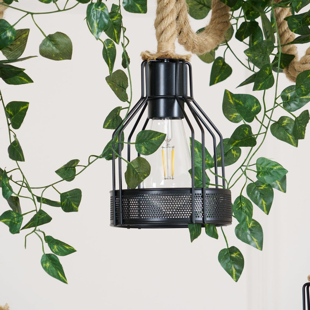 Henneptouw hanglamp industrieel vintage armatuur meerlichts voor horeca, bar, woonkamer en eetkamer sfeer | Sulvida
