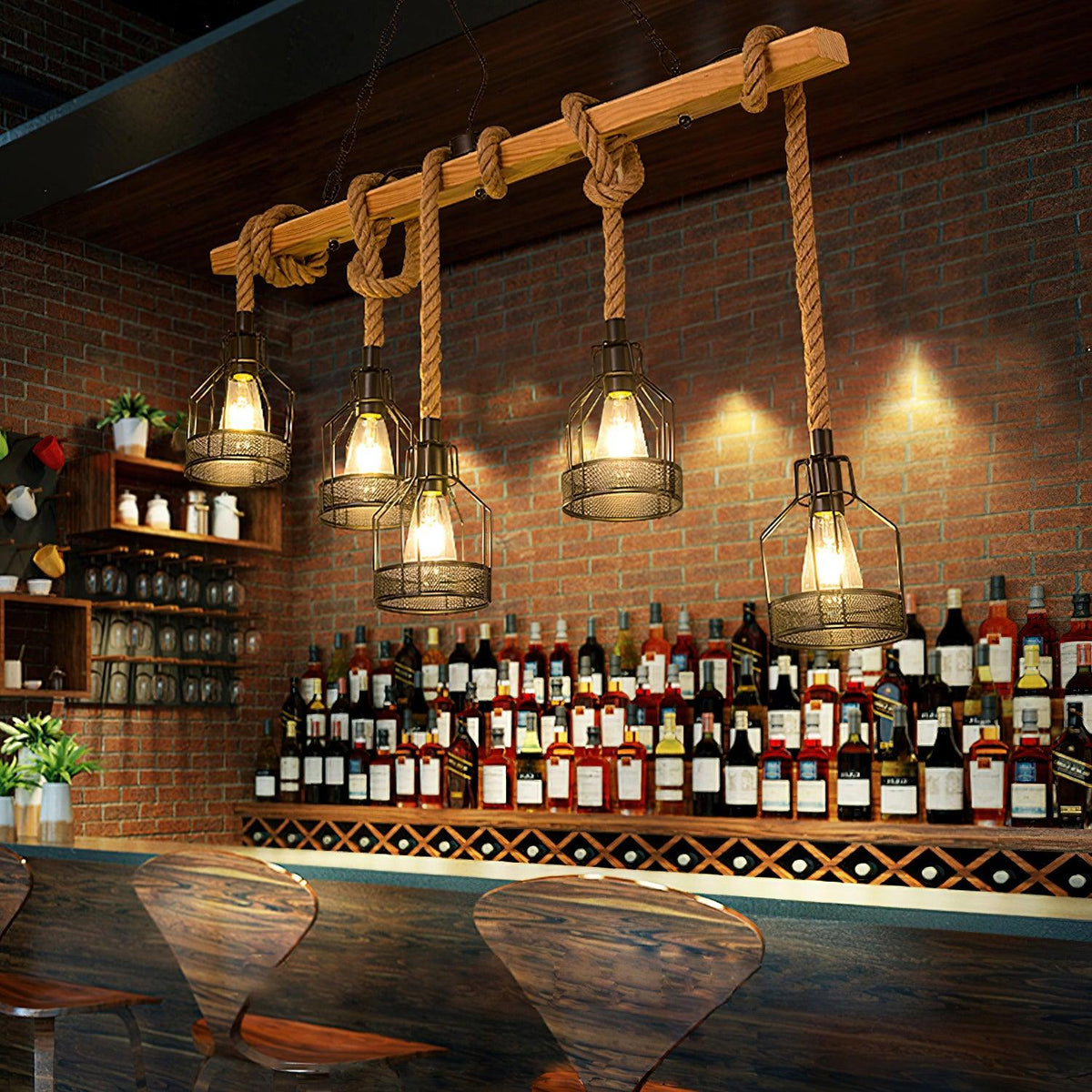 Henneptouw hanglamp industrieel vintage armatuur meerlichts voor horeca, bar, woonkamer en eetkamer sfeer | Sulvida