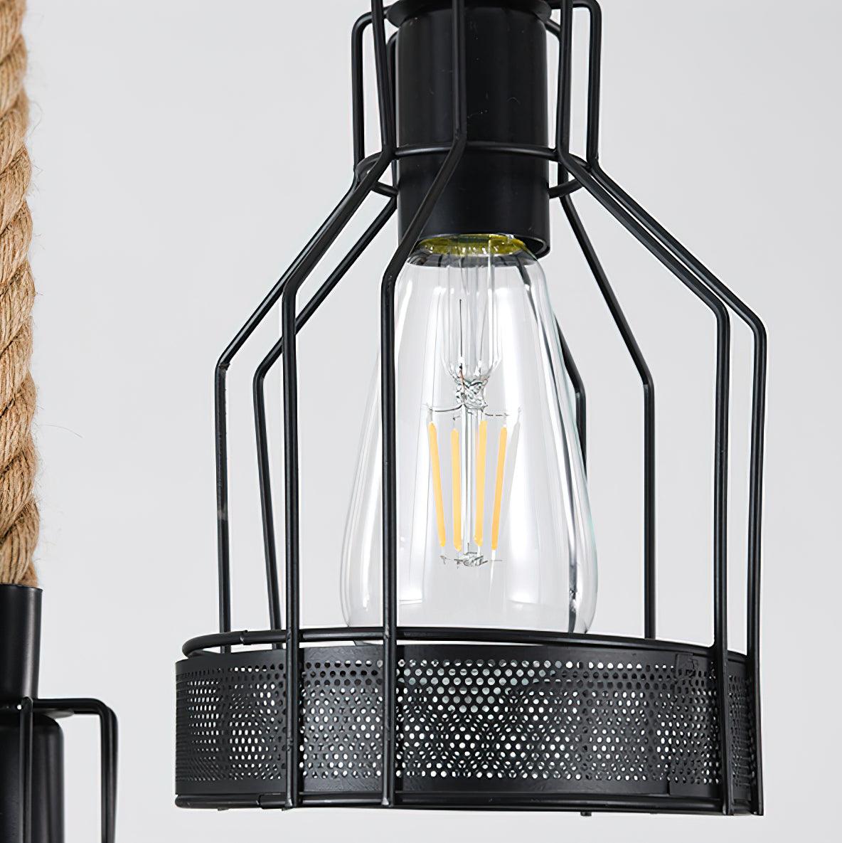 Henneptouw hanglamp industrieel vintage armatuur meerlichts voor horeca, bar, woonkamer en eetkamer sfeer | Sulvida