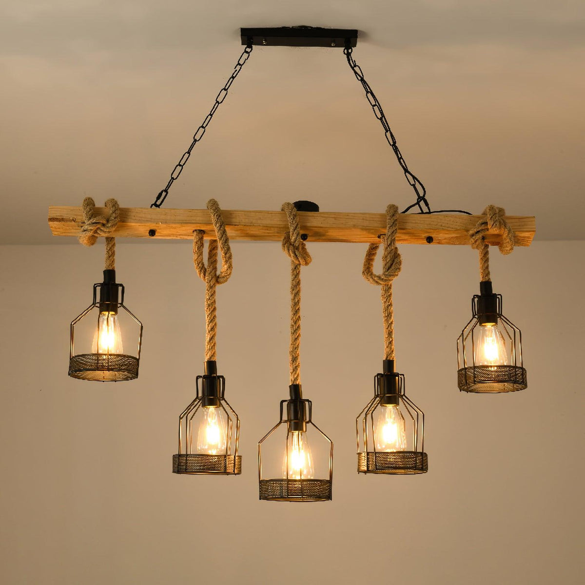 Henneptouw hanglamp industrieel vintage armatuur meerlichts voor horeca, bar, woonkamer en eetkamer sfeer | Sulvida