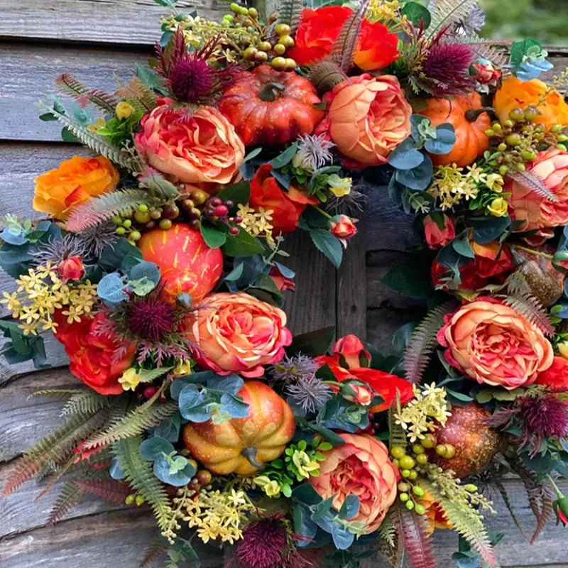 Couronne d’automne avec citrouille 40 cm – Couronne décorative haut de gamme Décoration d’automne pour porte intérieure et extérieure | Sulvida