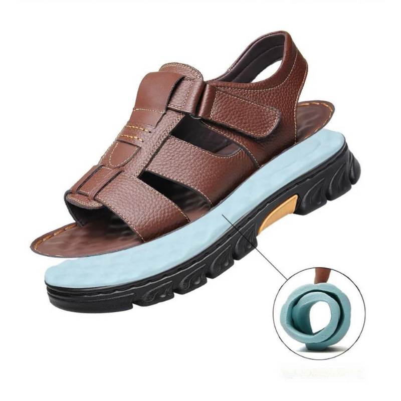 Herensandalen leer orthopedisch voetbed bruin zwart zomer wandelen comfort ademend massage-inzool outdoor | Sulvida