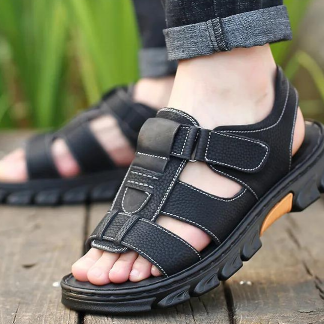Herensandalen leer orthopedisch voetbed bruin zwart zomer wandelen comfort ademend massage-inzool outdoor | Sulvida