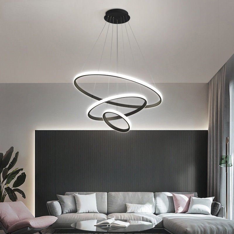 Design Kroonluchter Drie Ringen Zwart Wit Goud Dimbaar LED Modern Hanglamp Eetkamer Woonkamer Slaapkamer | Sulvida