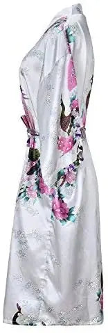 Peignoir kimono en satin pour femme, manches courtes, imprimé floral, robe de chambre, tenue de nuit pour fête de mariage, vêtements d’intérieur | Sulvida