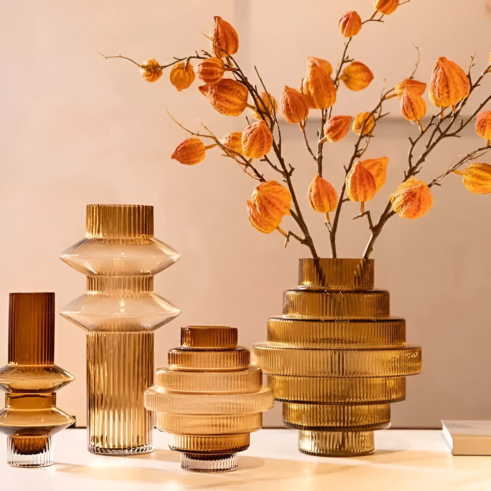 Glazen Vaas Amber 17-32cm Decoratieve Woonkamer Tafeldecoratie Modern Design Kunstwerk Bloemvaas Honing Ambertinten | Sulvida