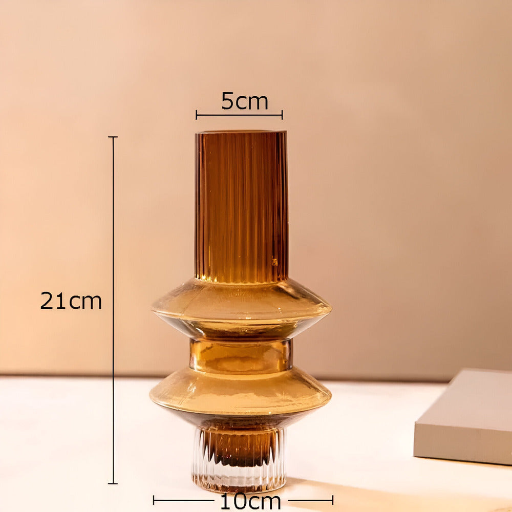 Glazen Vaas Amber 17-32cm Decoratieve Woonkamer Tafeldecoratie Modern Design Kunstwerk Bloemvaas Honing Ambertinten | Sulvida