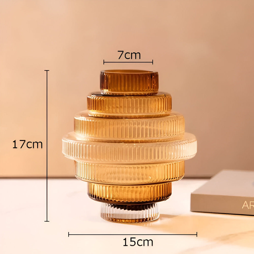 Glazen Vaas Amber 17-32cm Decoratieve Woonkamer Tafeldecoratie Modern Design Kunstwerk Bloemvaas Honing Ambertinten | Sulvida