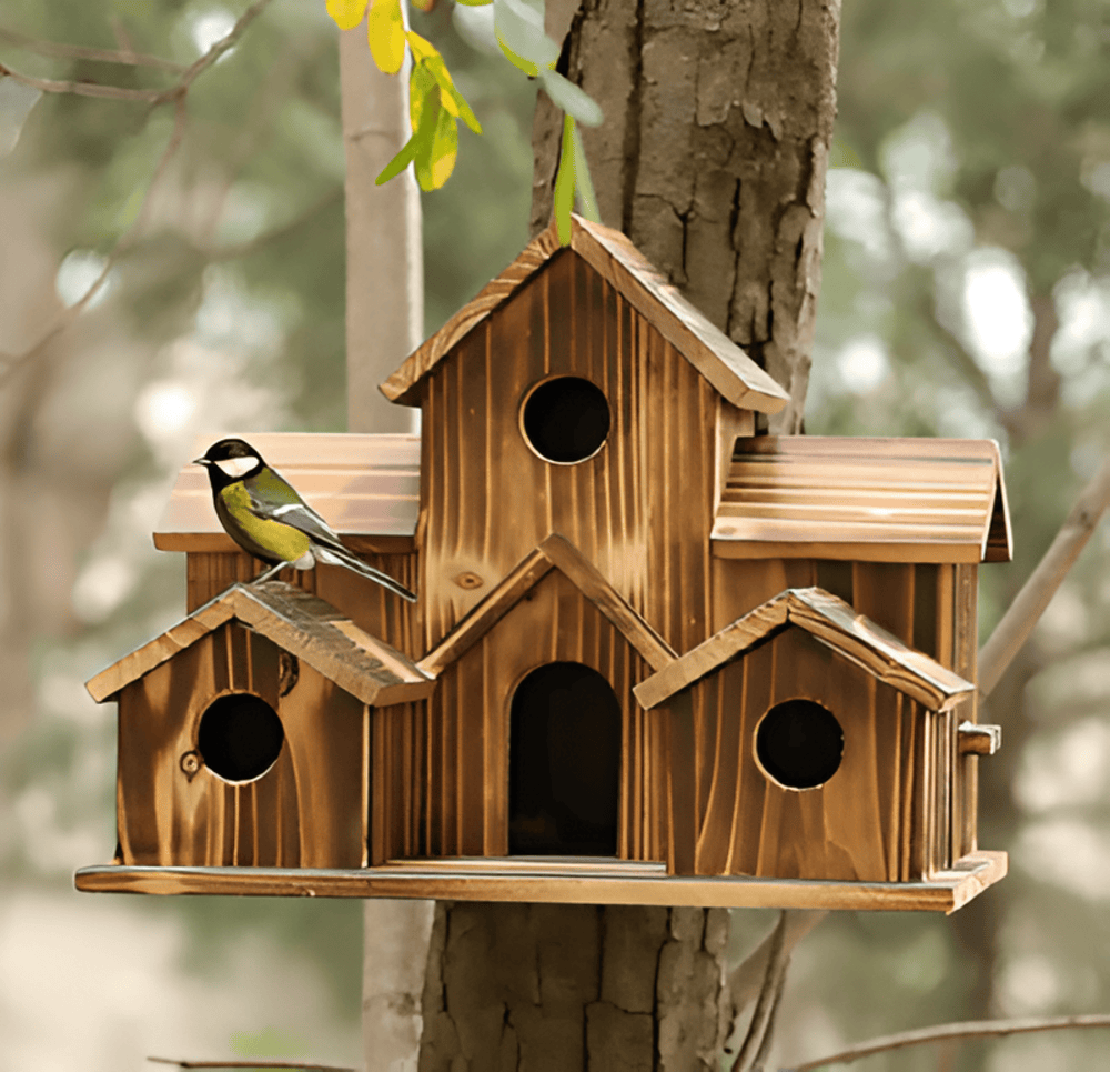 Vogelhuisje Hout Weerbestendig 20x14x15 cm Natuurlijk Nestkastje Tuin Balkon Terras Ophangbaar Decoratief | Sulvida