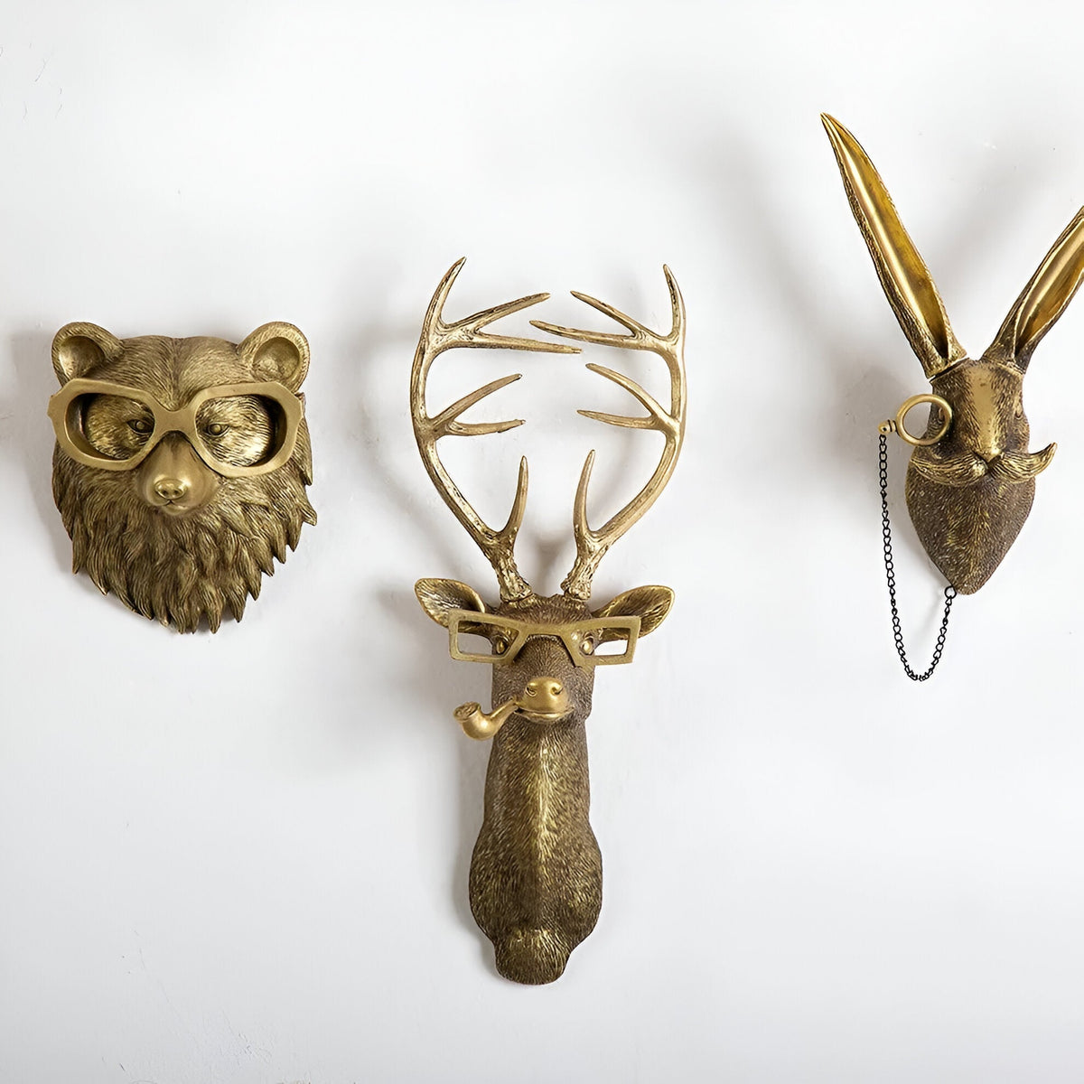 Decoratieve Wandhaak Dierenkop Goudkleurig Hars Sleutels Jassen Tassen Klassiek Interieur Woonkamer Gang | Sulvida