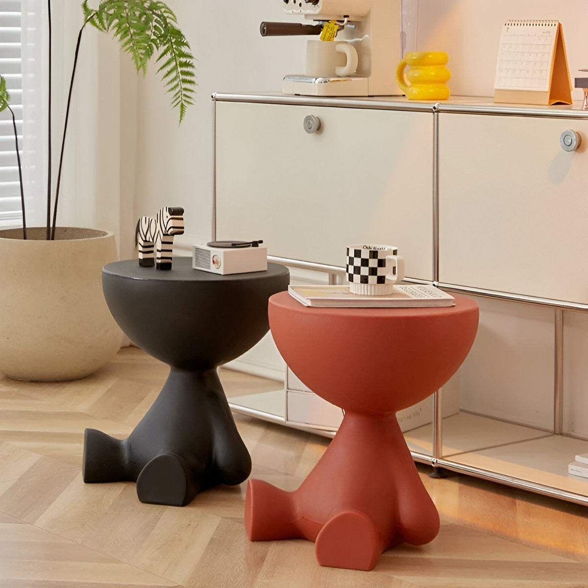 Ronde bijzettafel kunststof 37x41 cm compacte salontafel diverse kleuren voor woonkamer interieur modern | Sulvida