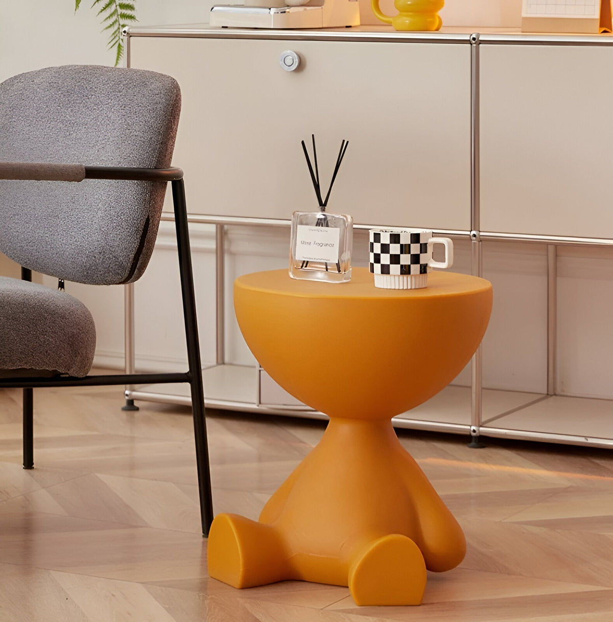 Runder luxuriöser Beistelltisch, 37×41 cm, weißer Kunststoff, modernes Design, stabiler Standfuß für Wohnzimmer und Schlafzimmer | Sulvida