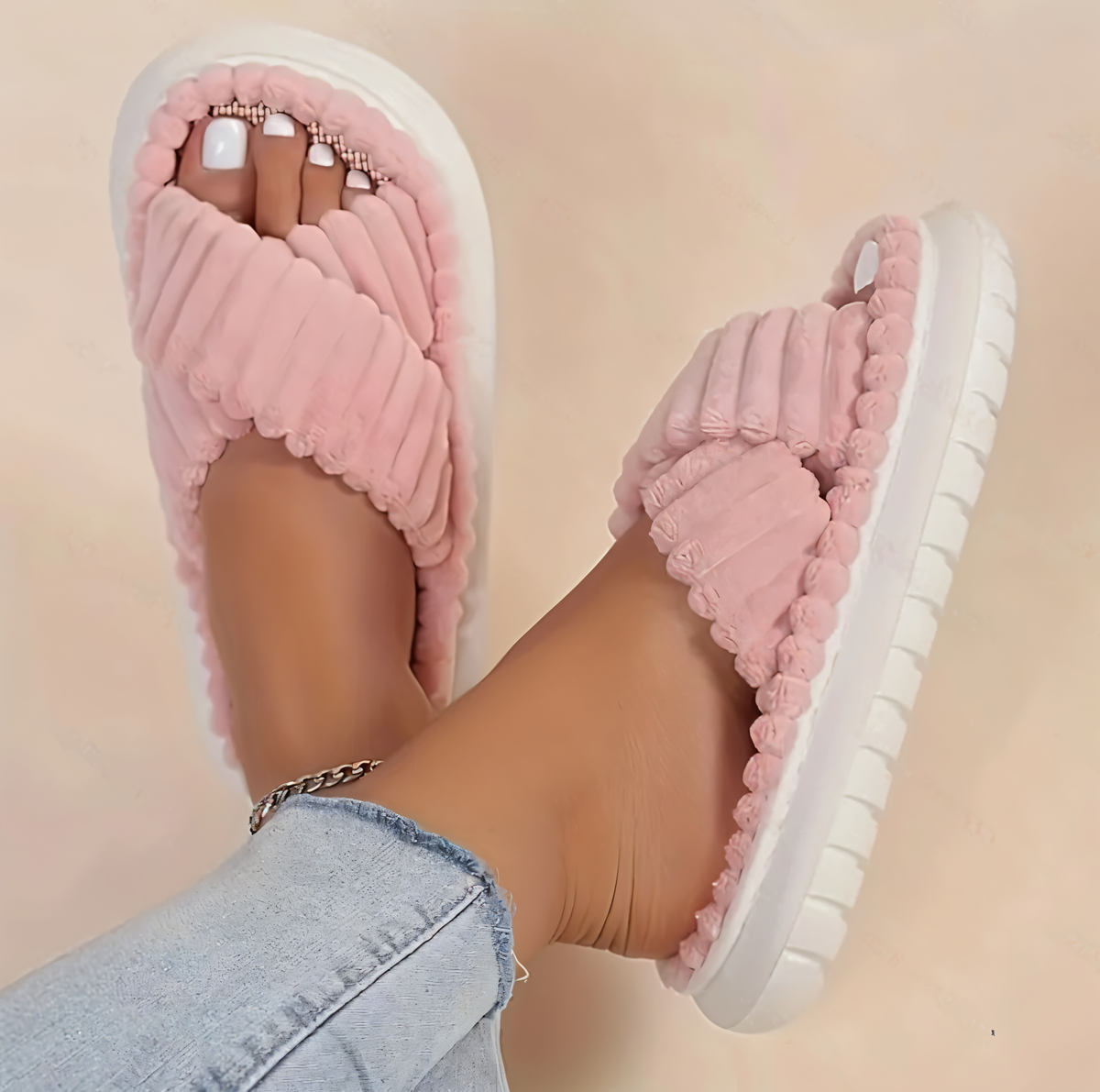 Kruisband Pantoffels met Fleecevoering Dames & Heren Winterslippers Huis Warm Binnenschoenen Antislip Comfort | Sulvida