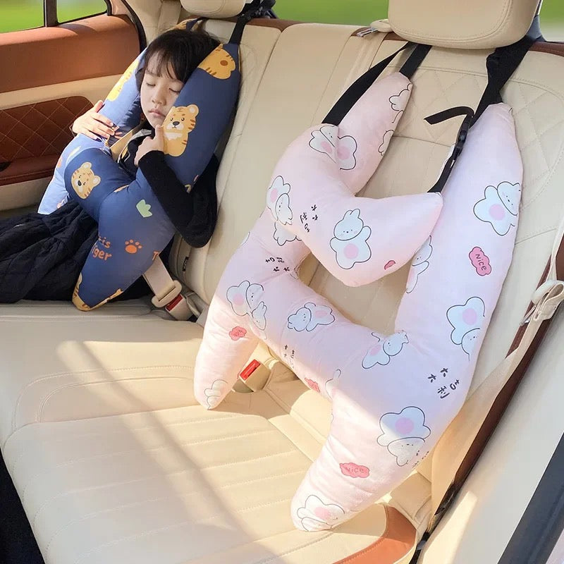 Reiskussen voor kinderen met hoofd- en neksteun voor comfortabele autorit en lange reis 67 × 50 cm grijs | Sulvida