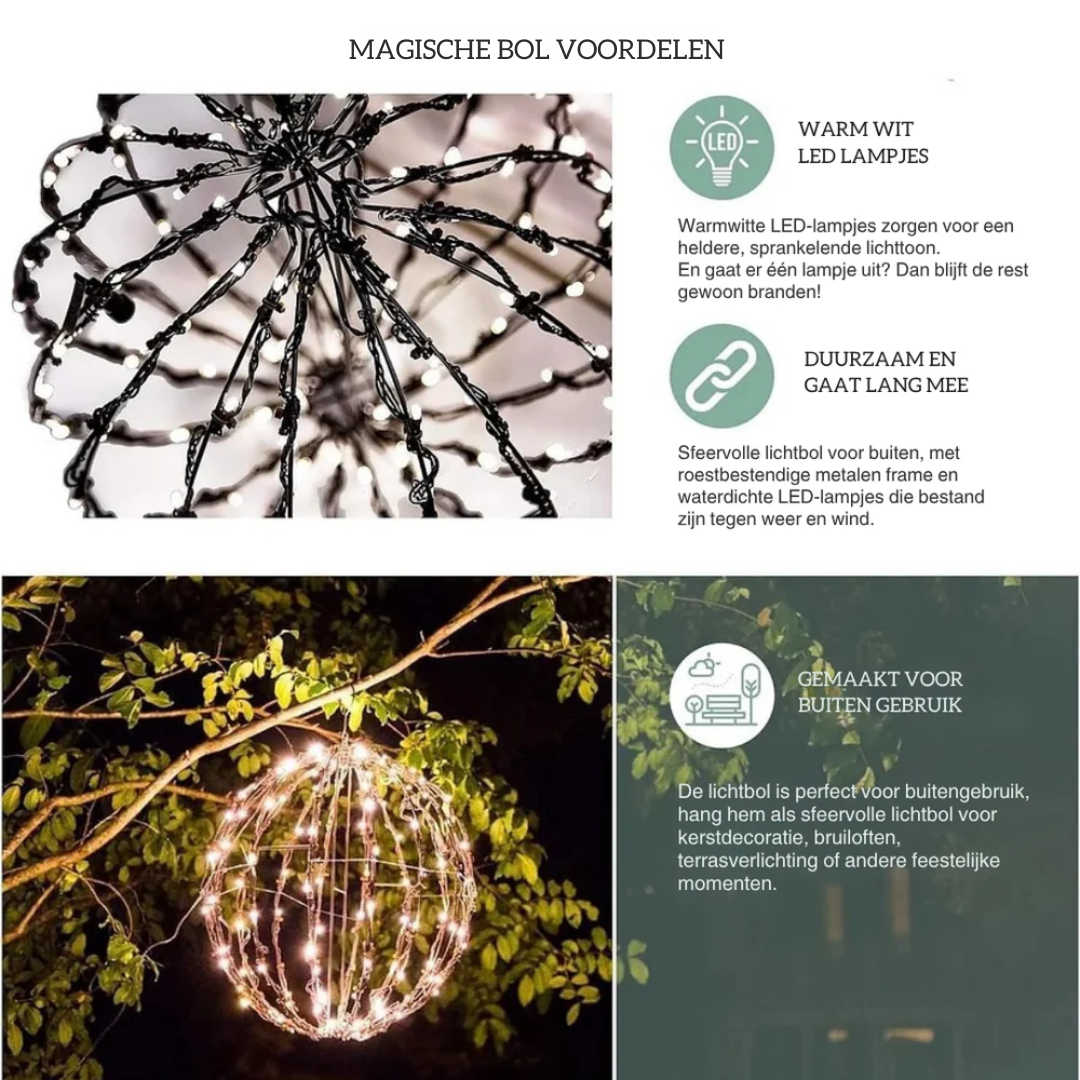 LED Decoratiebol Draadloos Metaal Opvouwbaar Binnen Buiten Tuin Terras Vensterbank Warmwit Kleurwisselend | Sulvida