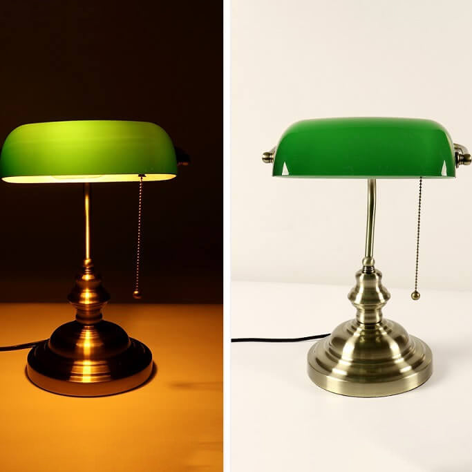 Vintage tafellamp met glazen kap en metalen voet in 4 kleuren voor sfeervolle verlichting woonkamer slaapkamer | Sulvida
