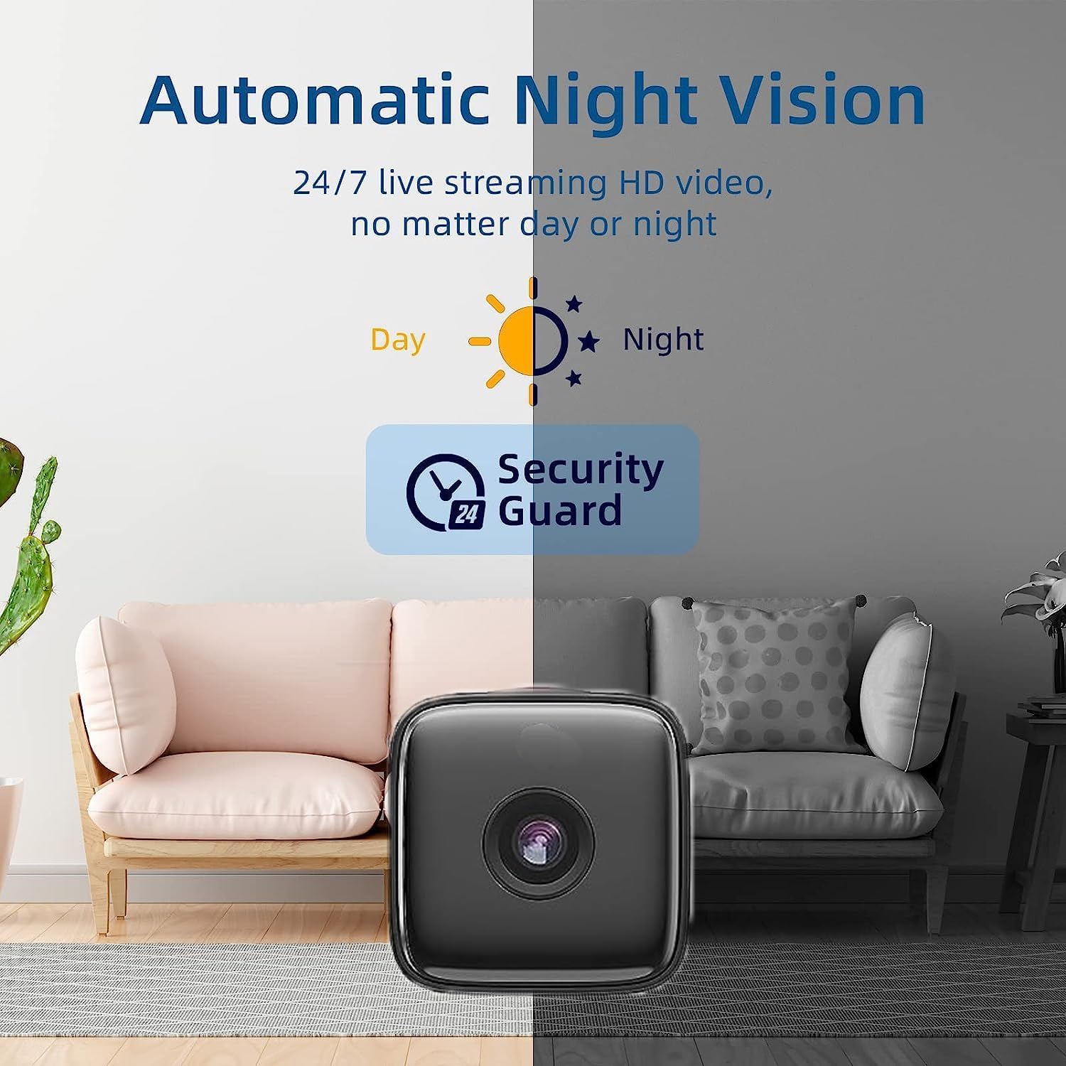 Draadloze beveiligingscamera met nachtzicht en bewegingsdetectie voor binnen | WiFi 1080p HD bewakingscamera met app-bediening en oplaadbare batterij | Compacte indoor security cam met live view en meldingen | Sulvida