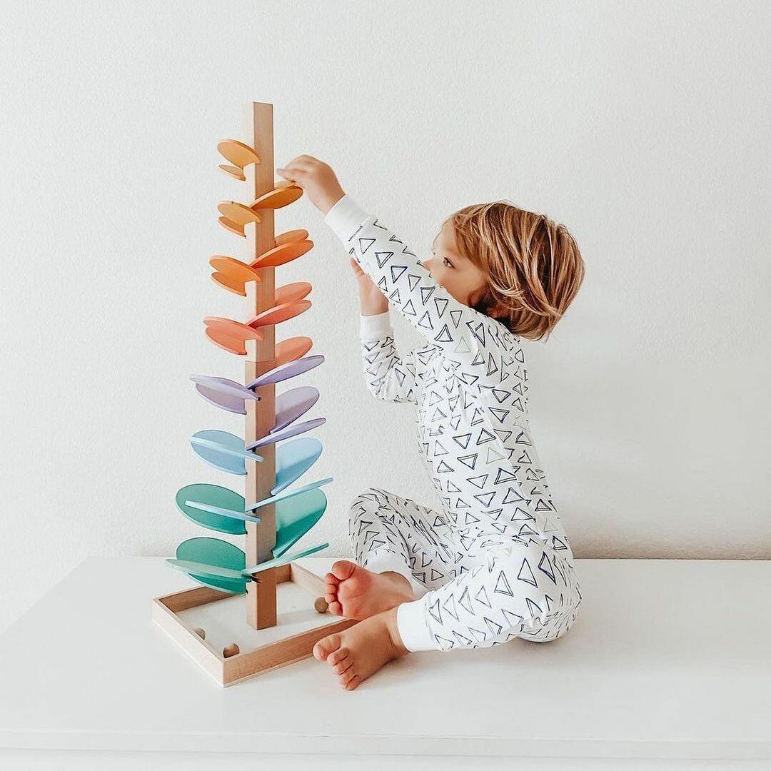 Houten Regenboog Knikkerbaan met Geluid 71cm – Educatief Montessori Speelgoed voor Kinderen met Kleur- en Geluidservaring | Sulvida