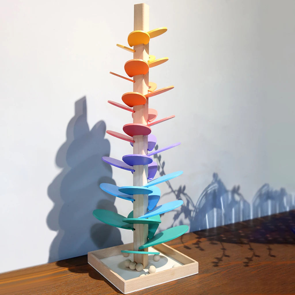 Houten Regenboog Knikkerbaan met Geluid 71cm – Educatief Montessori Speelgoed voor Kinderen met Kleur- en Geluidservaring | Sulvida