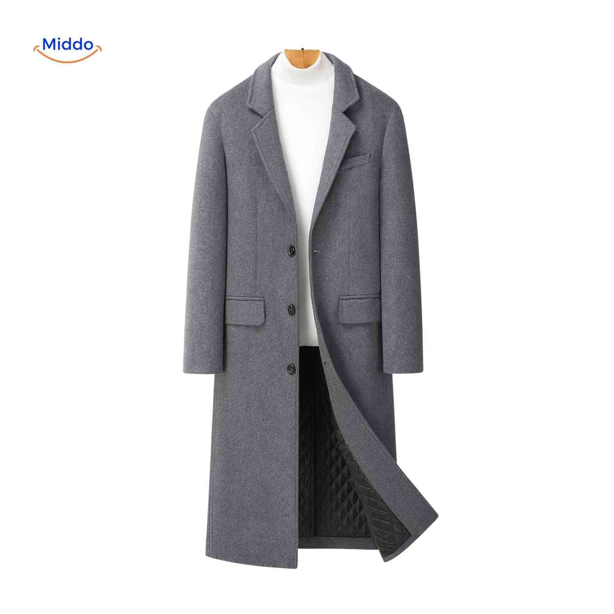 Wollen herenwintermantel klassiek Britse stijl lange woljas staande kraag herenjas elegante winterkleding | Sulvida