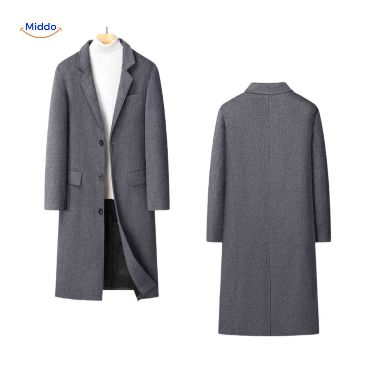 Wollen herenwintermantel klassiek Britse stijl lange woljas staande kraag herenjas elegante winterkleding | Sulvida
