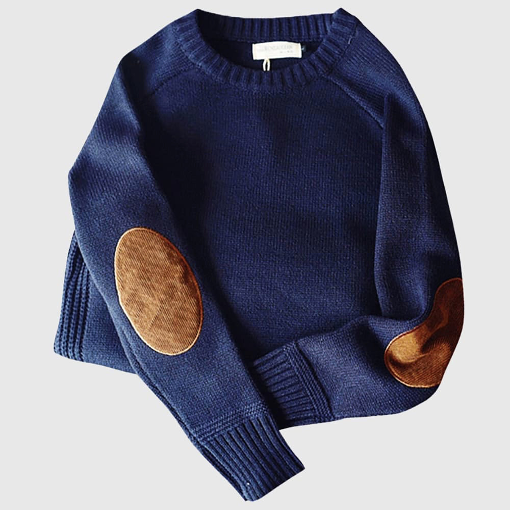 Pull pour homme gris chiné avec coudières | pull à col rond en mélange doux de cachemire avec poignets côtelés | Sulvida