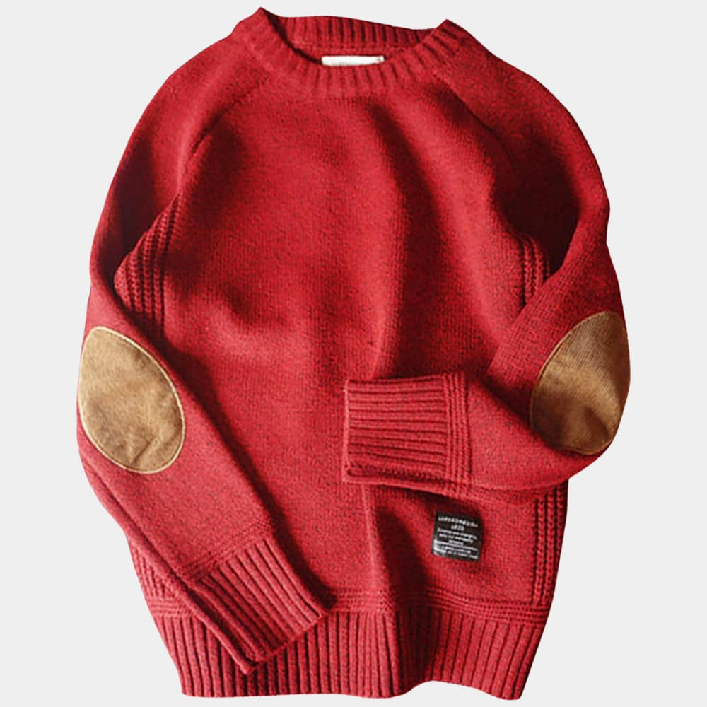 Pull pour homme gris chiné avec coudières | pull à col rond en mélange doux de cachemire avec poignets côtelés | Sulvida
