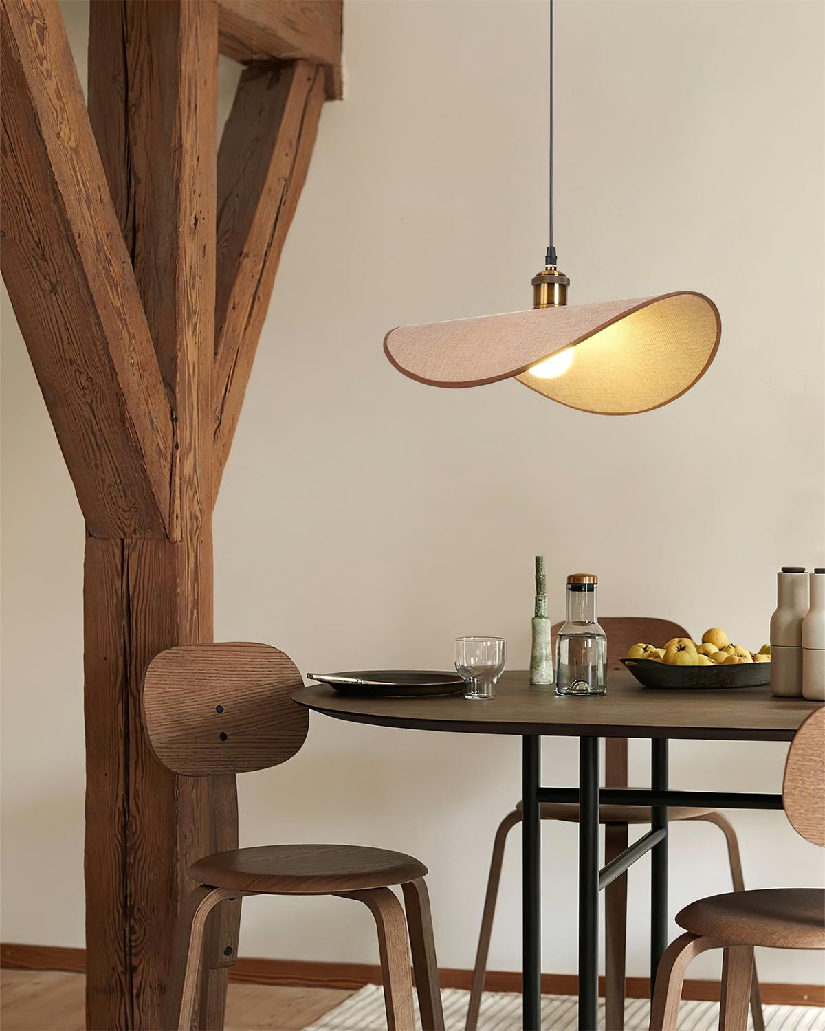 Hanglamp met Linnenkap en Houten Accenten Scandinavisch Design Dimbaar E27 Fitting voor Woonkamer Eetkamer | Sulvida